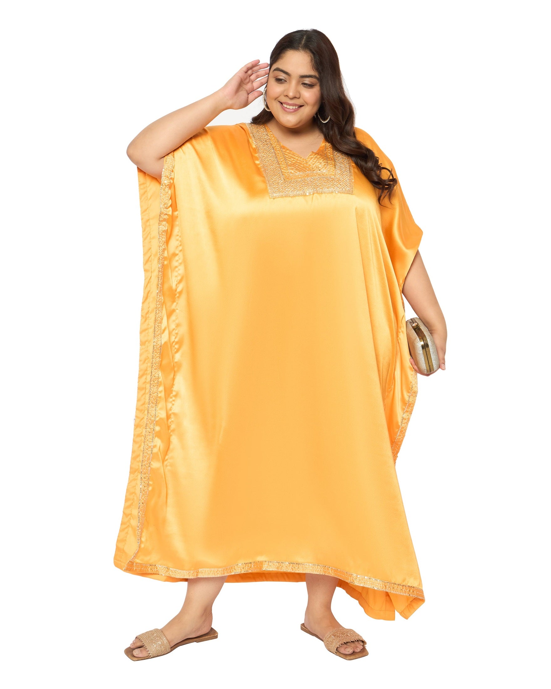 Gypsie Blu Satin Sequin Kaftan Dress For Plus Size Women