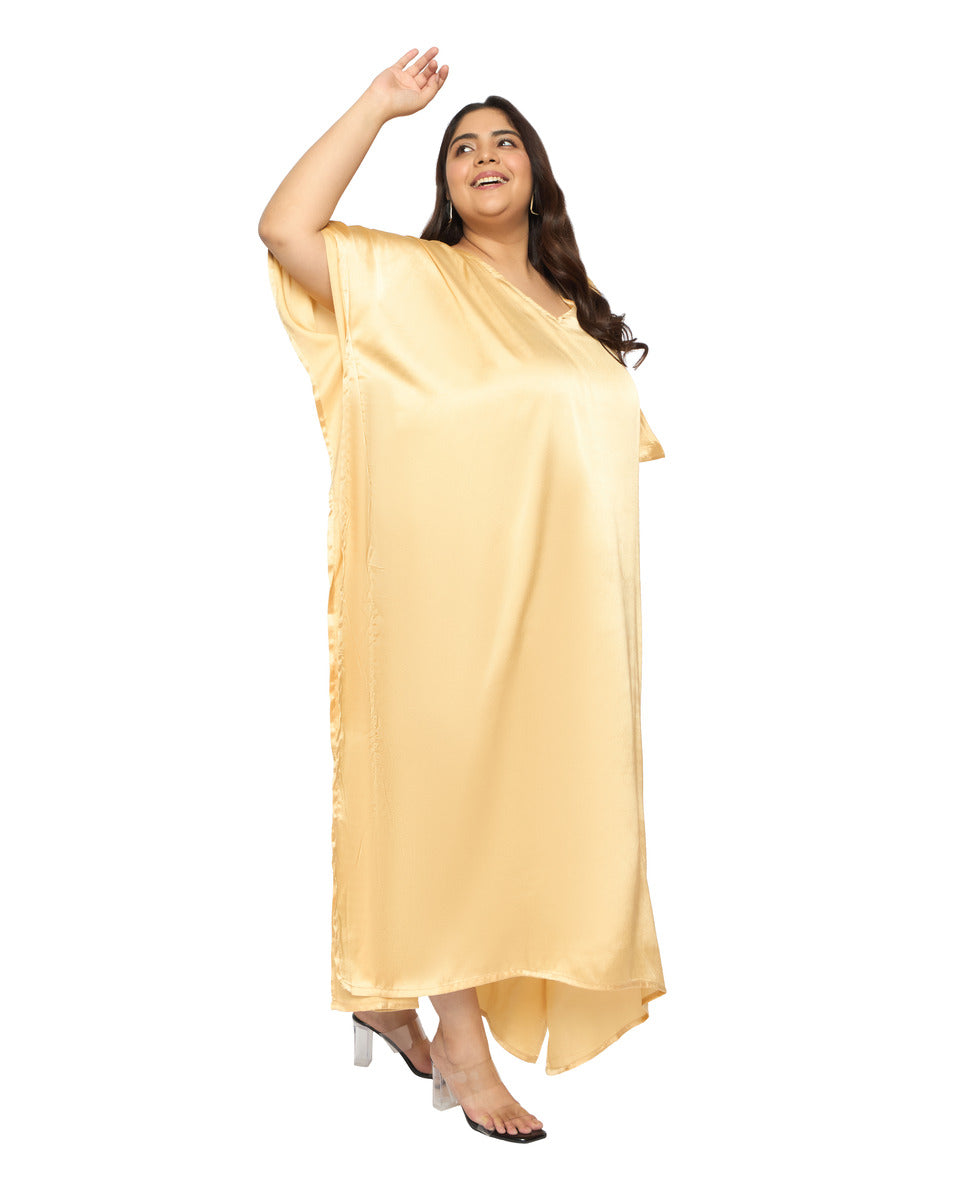 Satin Plus Size Kimono Style Loungewear Kaftan Dress for Women