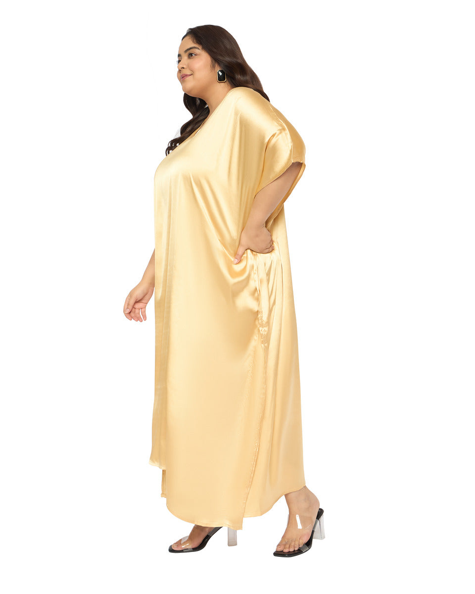 Satin Plus Size Kimono Style Loungewear Kaftan Dress for Women