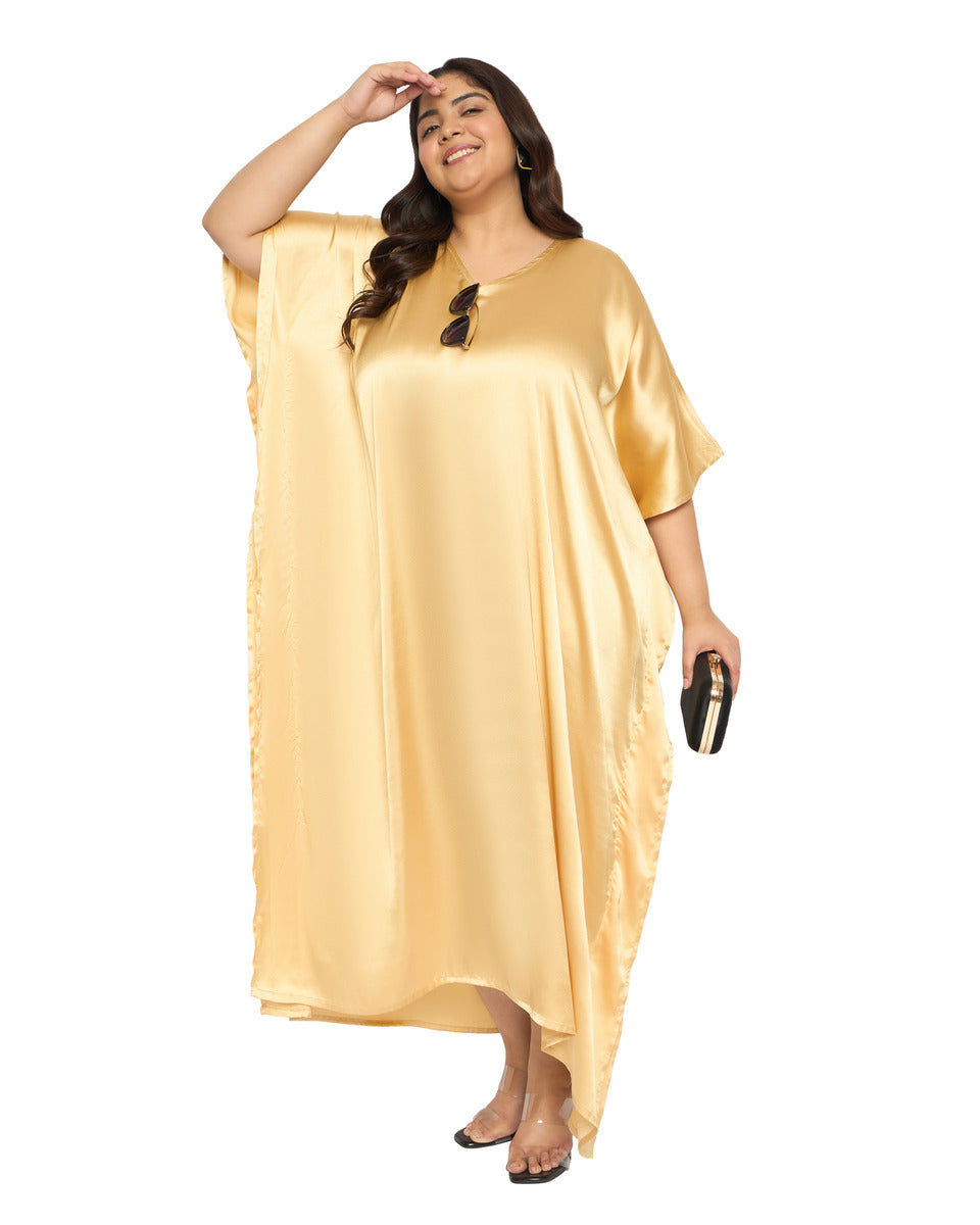 Satin Plus Size Kimono Style Loungewear Kaftan Dress for Women