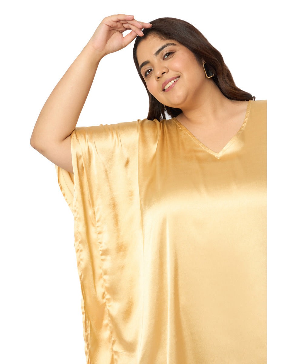 Satin Plus Size Kimono Style Loungewear Kaftan Dress for Women