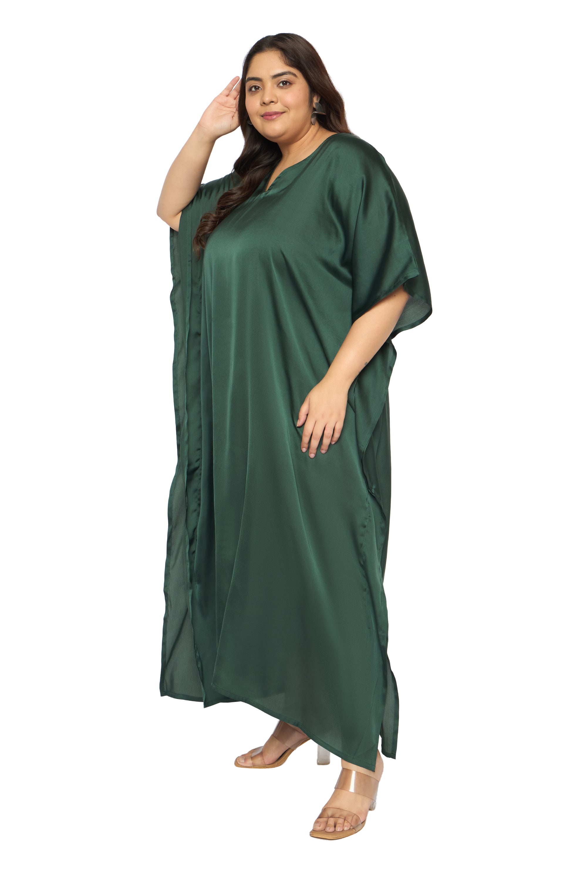Satin Plus Size Kimono Style Loungewear Kaftan Dress for Women