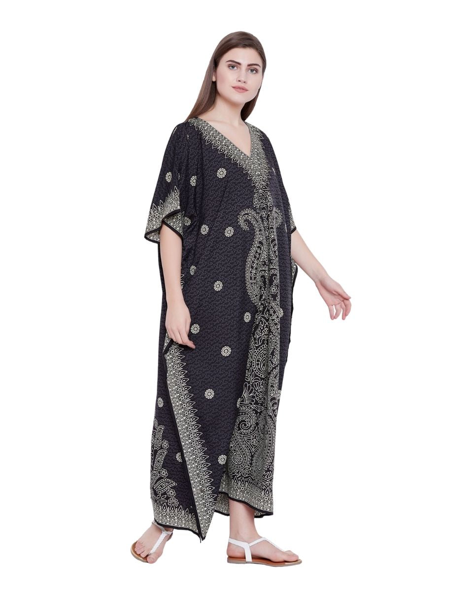 Paisley Black Pattern Kimono Plus Size Kaftan For Women