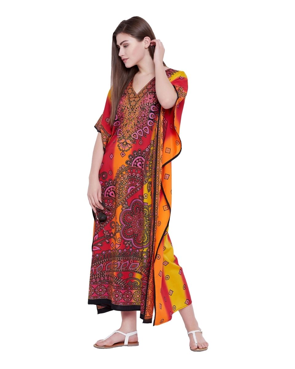 Orange Paisley Full Length Dress Plus Size Kaftan For Women