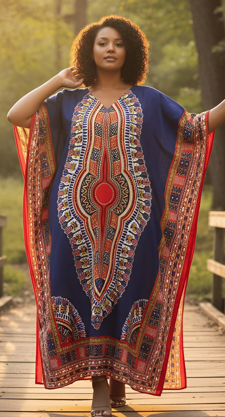 GypsieBlu Red Polyester Plus Size Kaftan for Women 3/4 Sleeve 1X-3X - Mandala Print