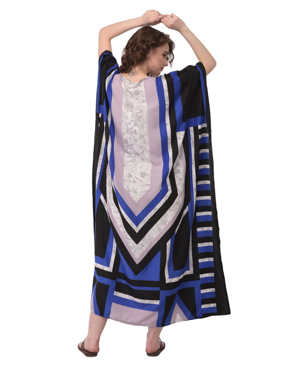 Printed Navy Blue and black striped Polyester Kaftan For Plus size Women