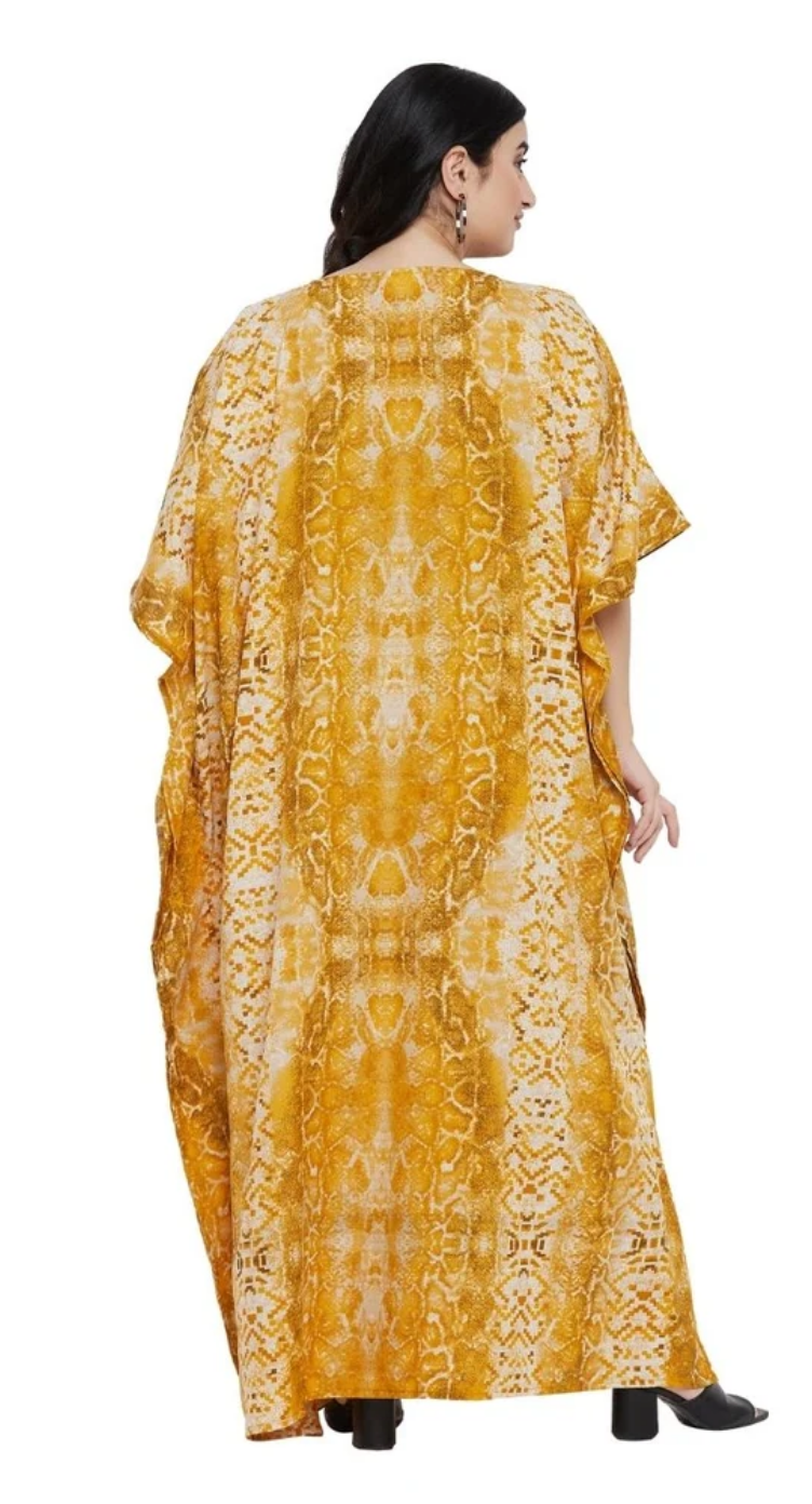 Yellow Dashiki Medallion Polyester Plus Size Kaftan for Women 1X-3X | GypsieBlu