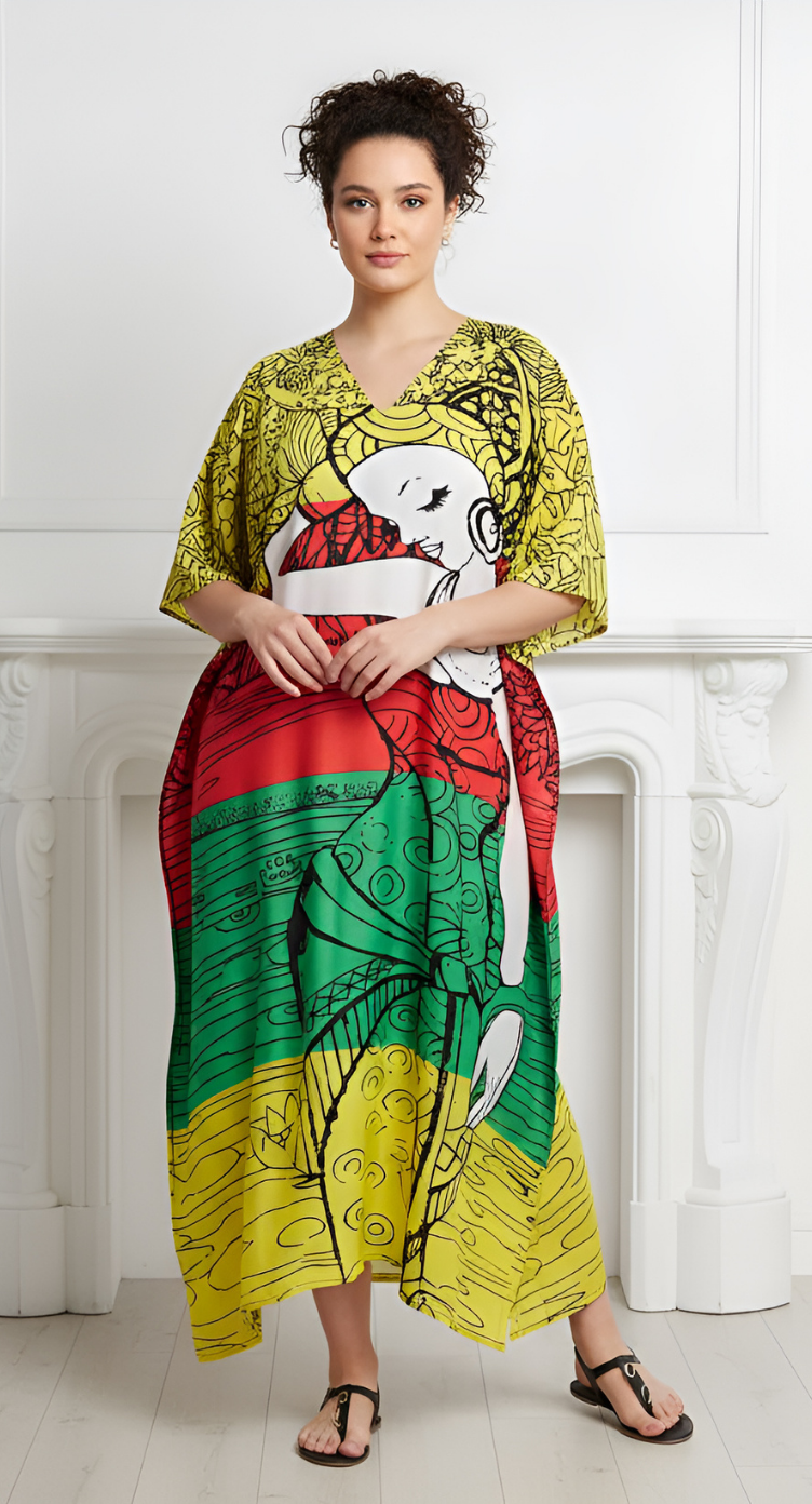 Printed Tribal Multicolor Polyester Kaftan For Plus Size Women