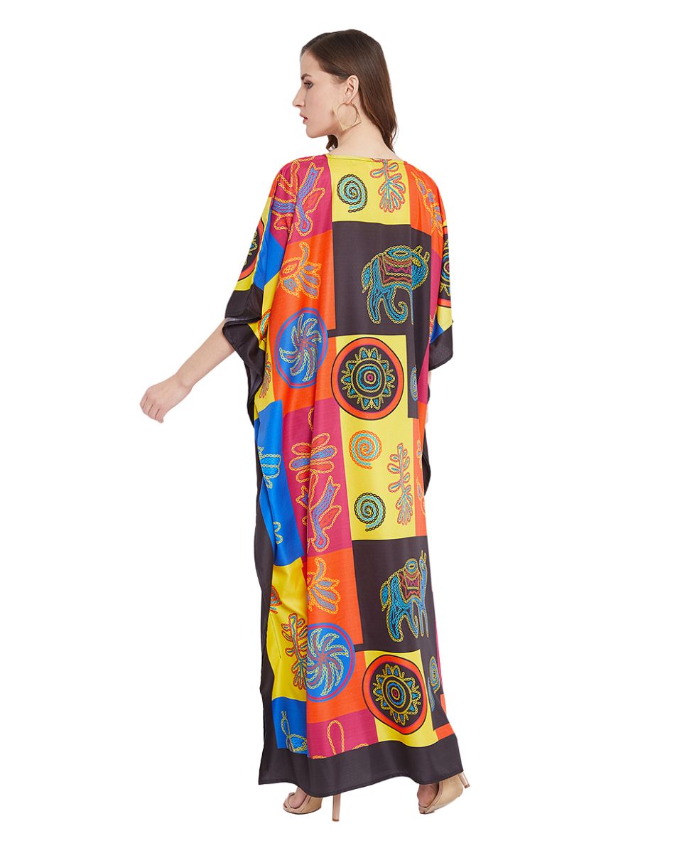 Kaftan For Plus Size Women Tribal Print Multicolor Polyester Dress