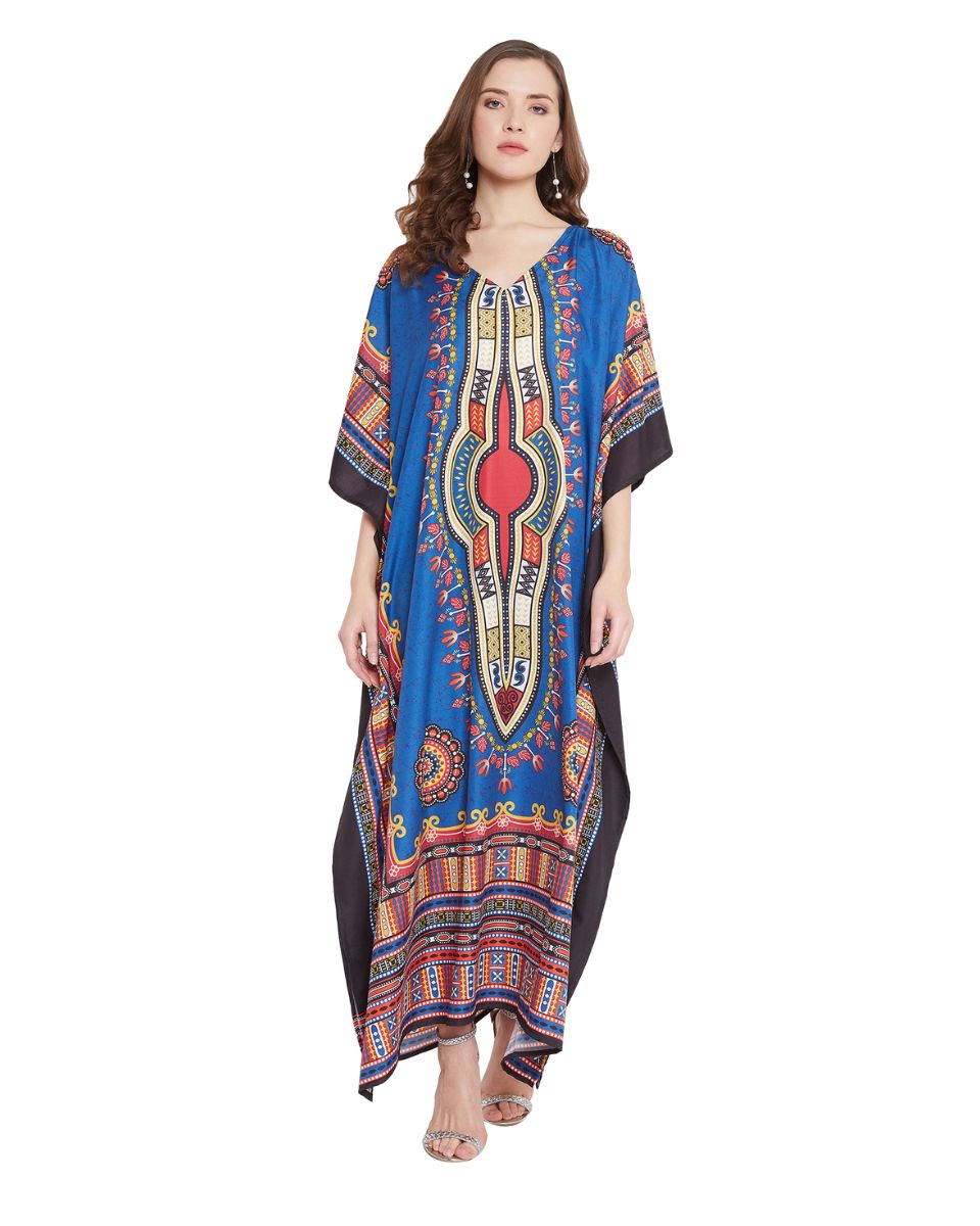 Blue Dashiki Beachwear Summer Kaftan For Plus Size Women