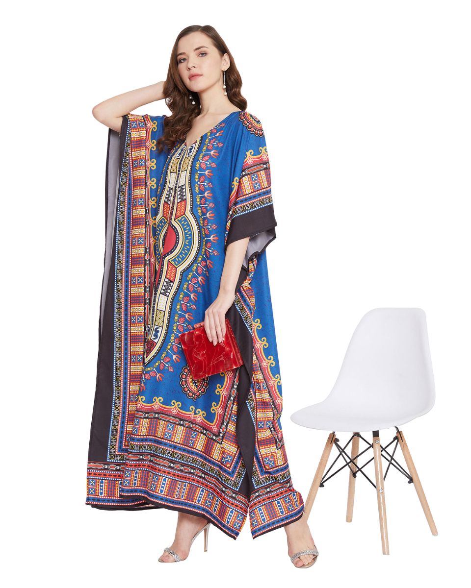 Blue Dashiki Beachwear Summer Kaftan For Plus Size Women