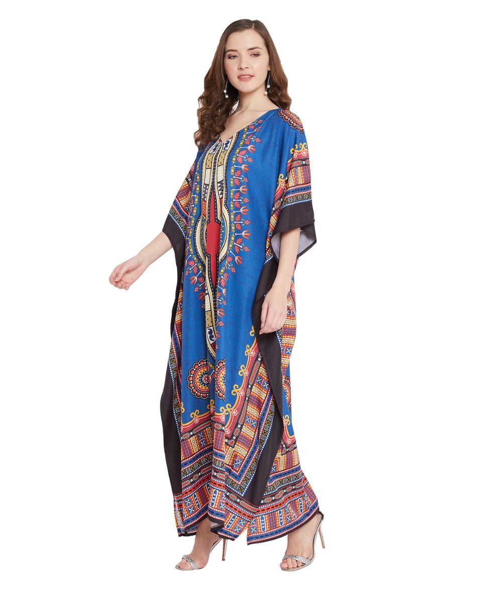Blue Dashiki Beachwear Summer Kaftan For Plus Size Women