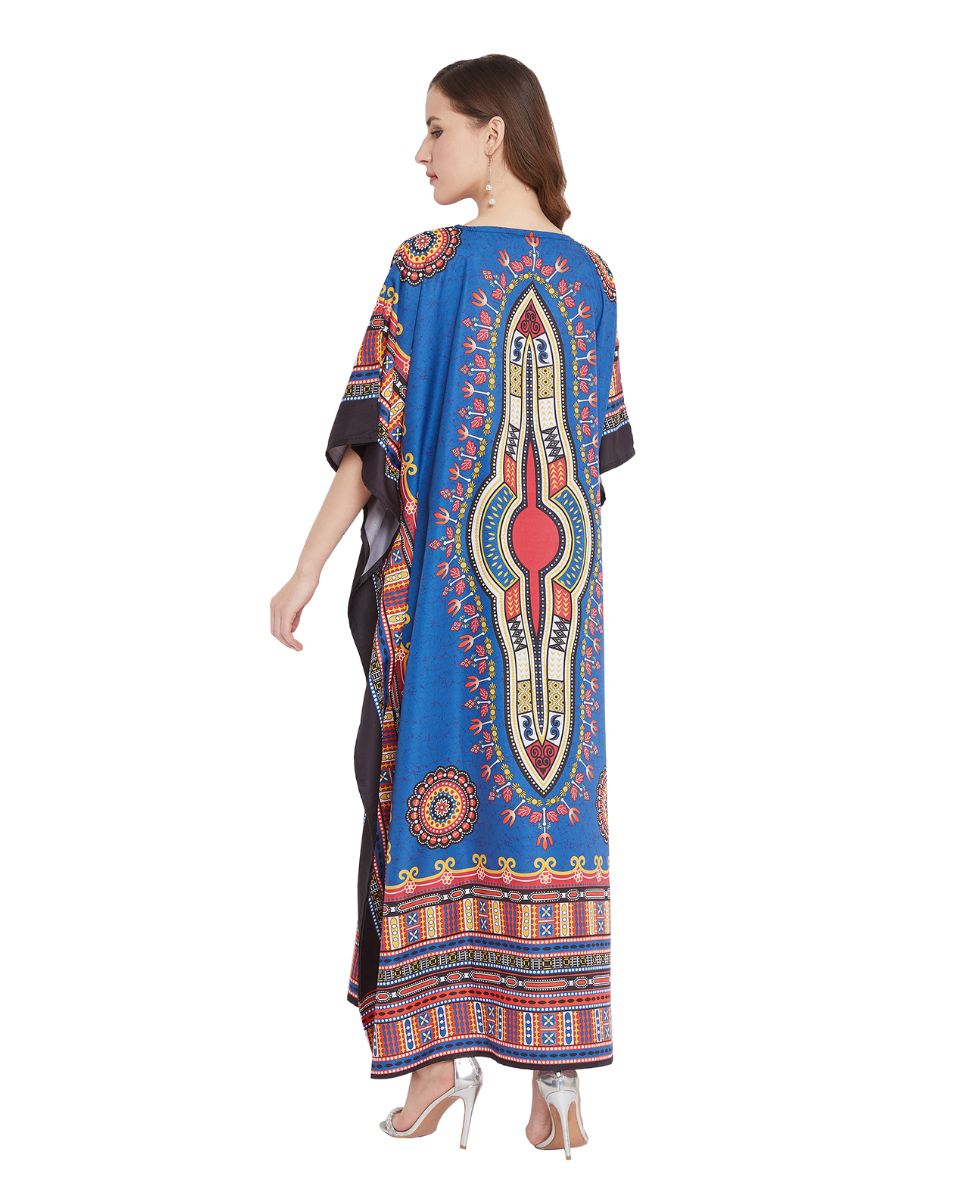 Blue Dashiki Beachwear Summer Kaftan For Plus Size Women