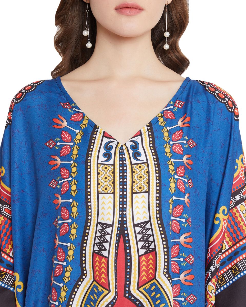 Blue Dashiki Beachwear Summer Kaftan For Plus Size Women