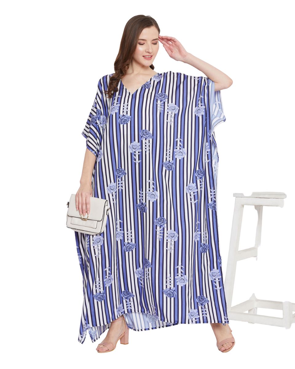 Strip Print Blue And white Polyester Kaftan For Plus Size Women