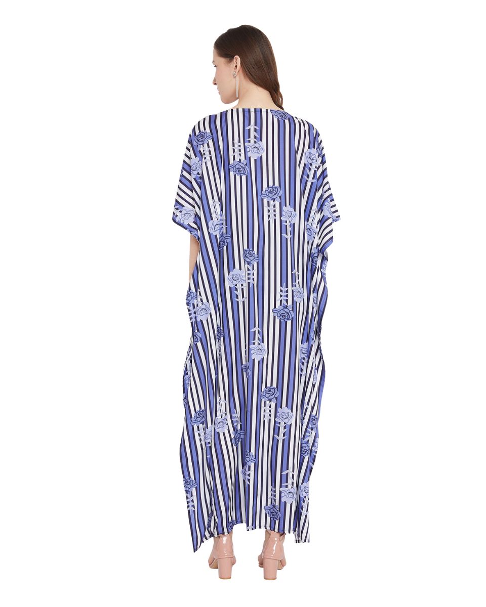 Strip Print Blue And white Polyester Kaftan For Plus Size Women