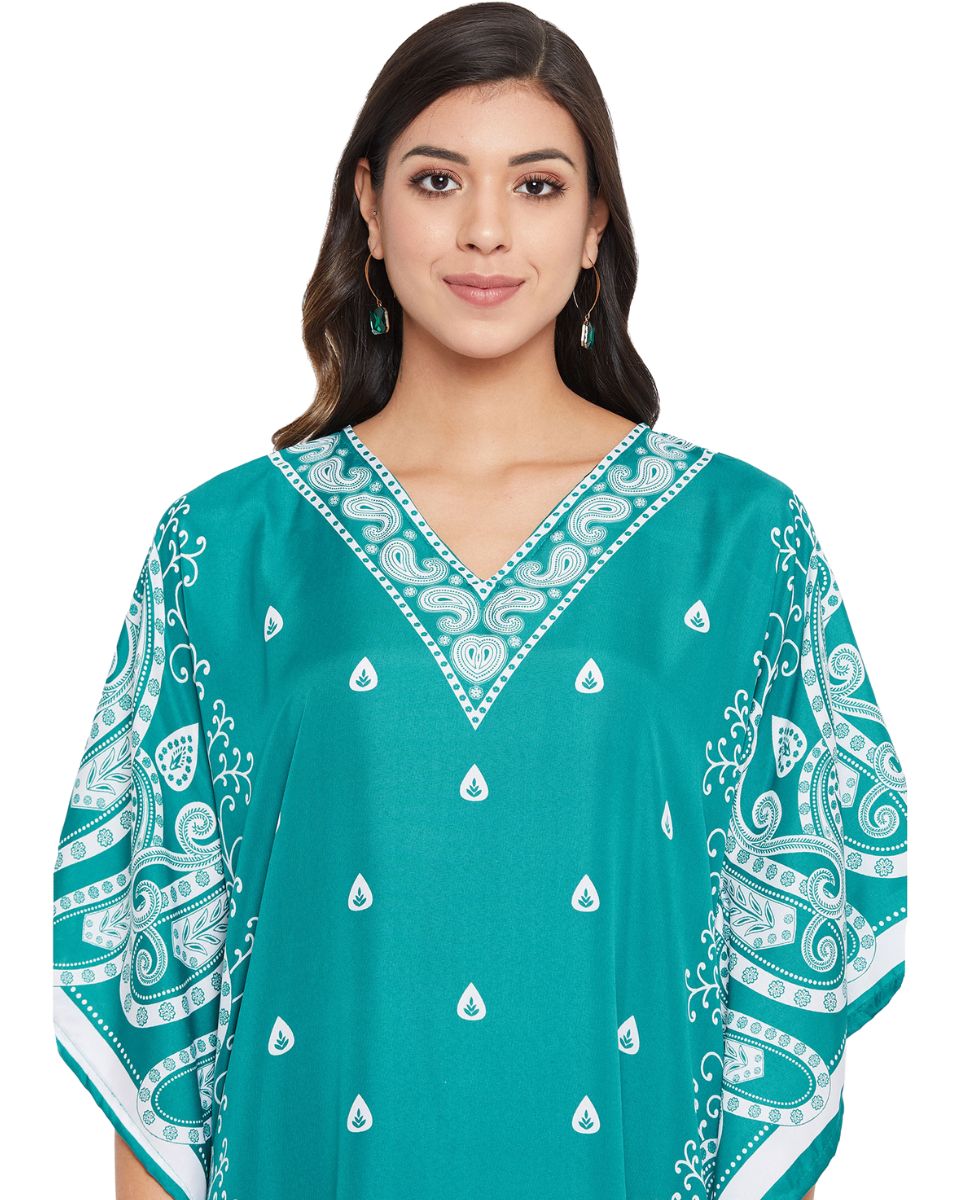 Paisley Turquoise Polyester Plus Size Kaftan Dress for Beach