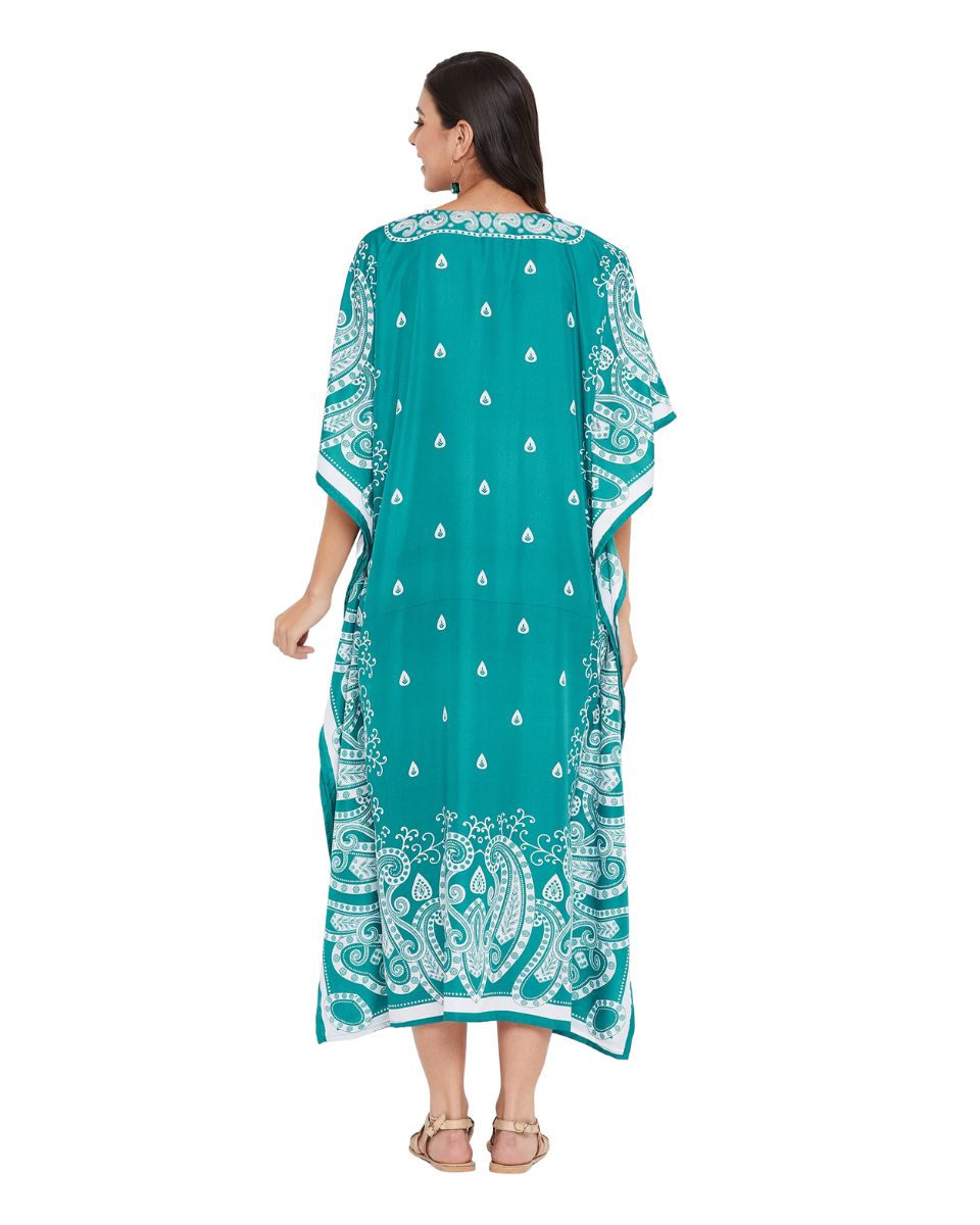 Paisley Turquoise Polyester Plus Size Kaftan Dress for Beach