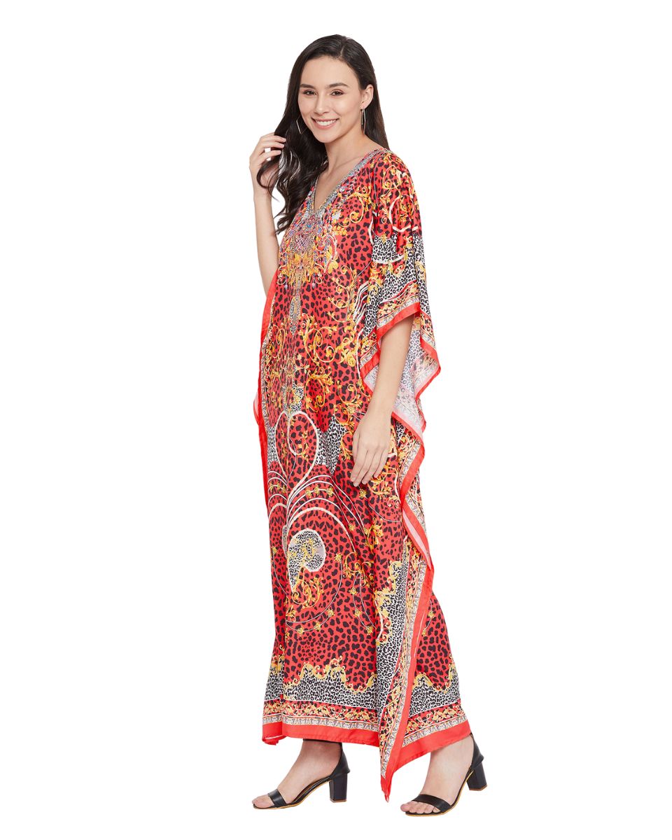 Red Plus Size Polyester Gown Caftan Dress For Women