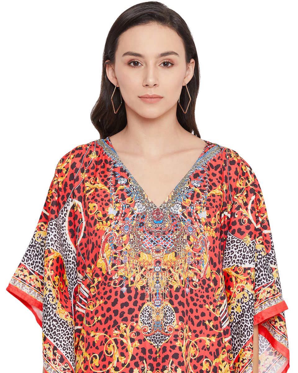 Red Plus Size Polyester Gown Caftan Dress For Women