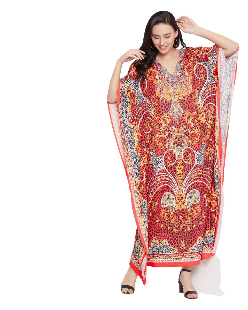 Red Plus Size Polyester Gown Caftan Dress For Women