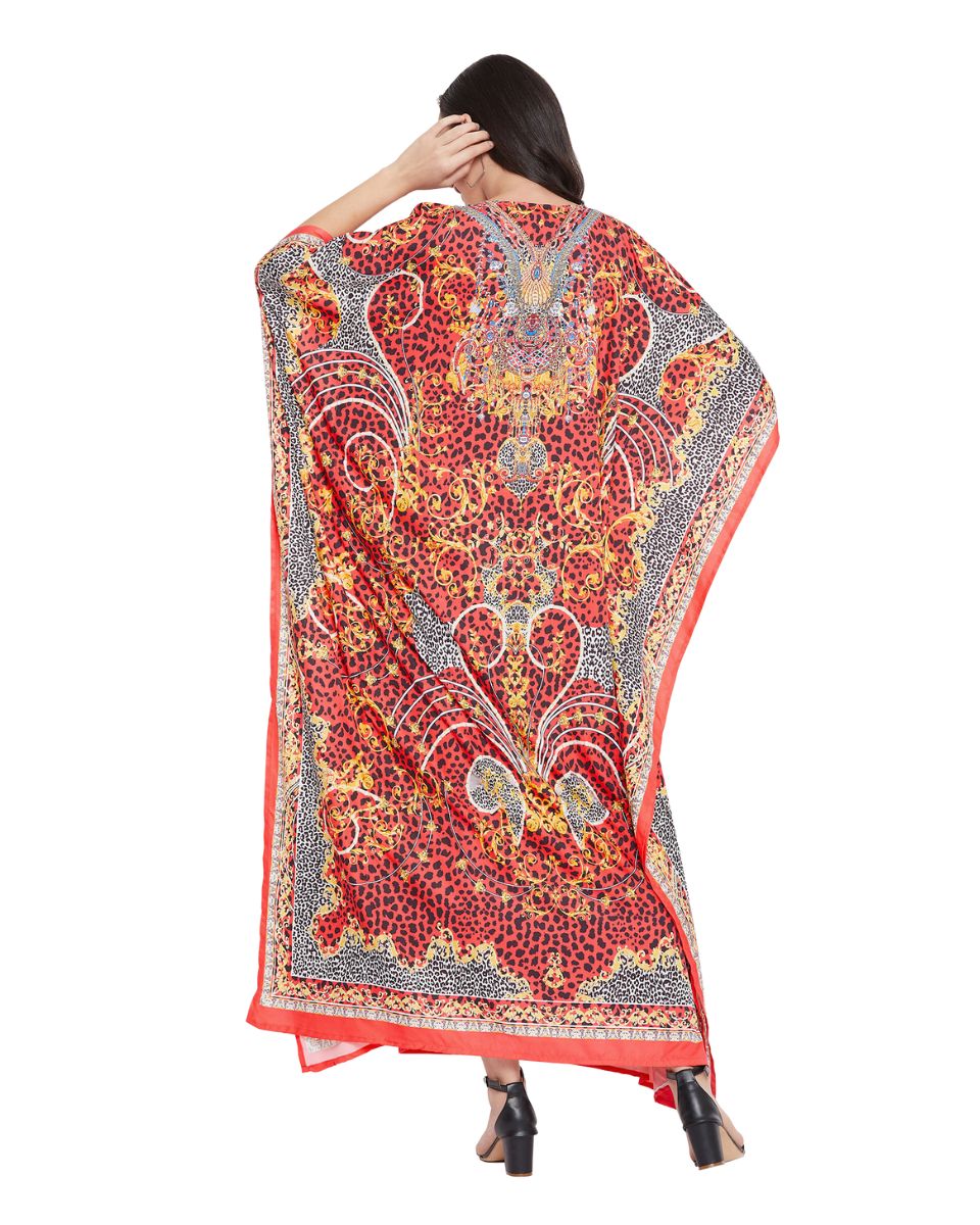 Red Plus Size Polyester Gown Caftan Dress For Women