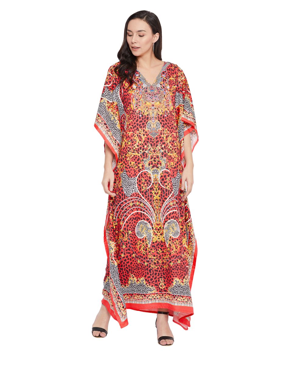 Red Plus Size Polyester Gown Caftan Dress For Women