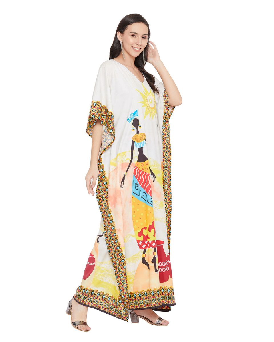 Multicolor Print Tribal Polyester Kaftan For Plus Size Women