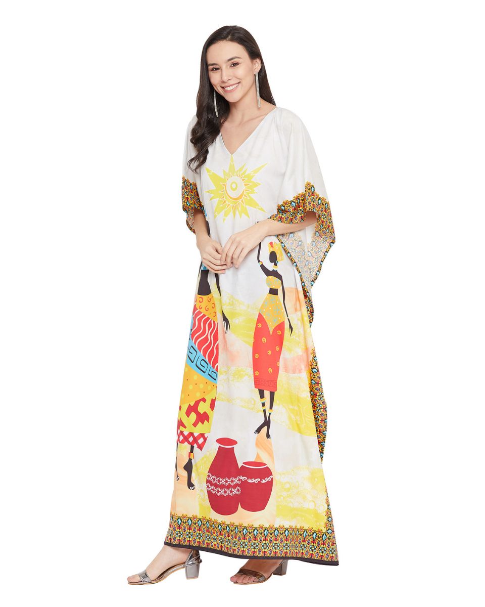 Multicolor Print Tribal Polyester Kaftan For Plus Size Women