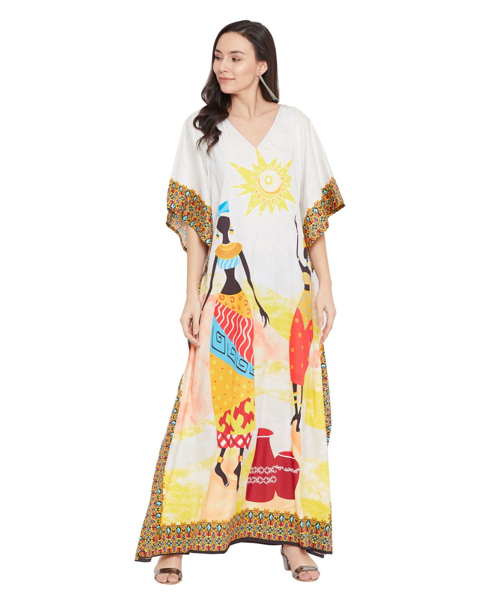 Multicolor Print Tribal Polyester Kaftan For Plus Size Women