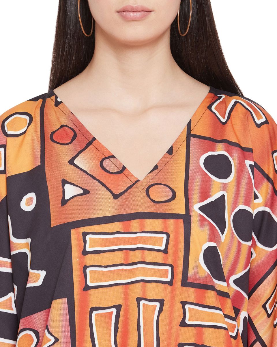 Brown Tribal Print Polyester Plus Size Kaftan For Women