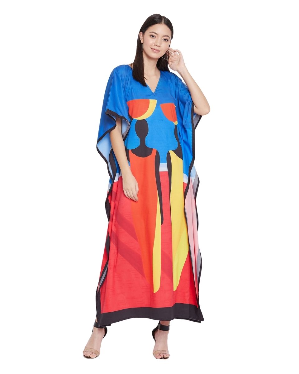 Plus Size Women Tribal Printed Multicolor Polyester Kaftan