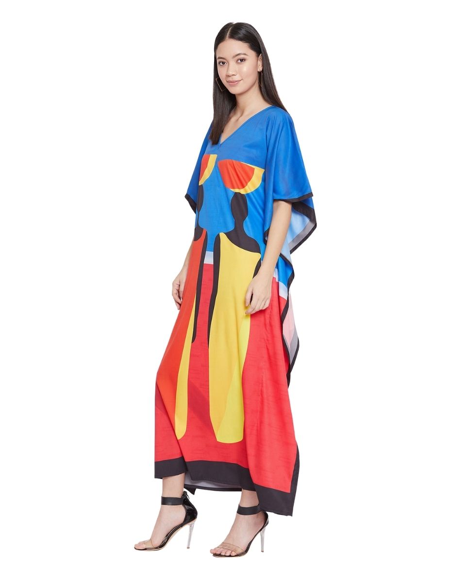 Plus Size Women Tribal Printed Multicolor Polyester Kaftan