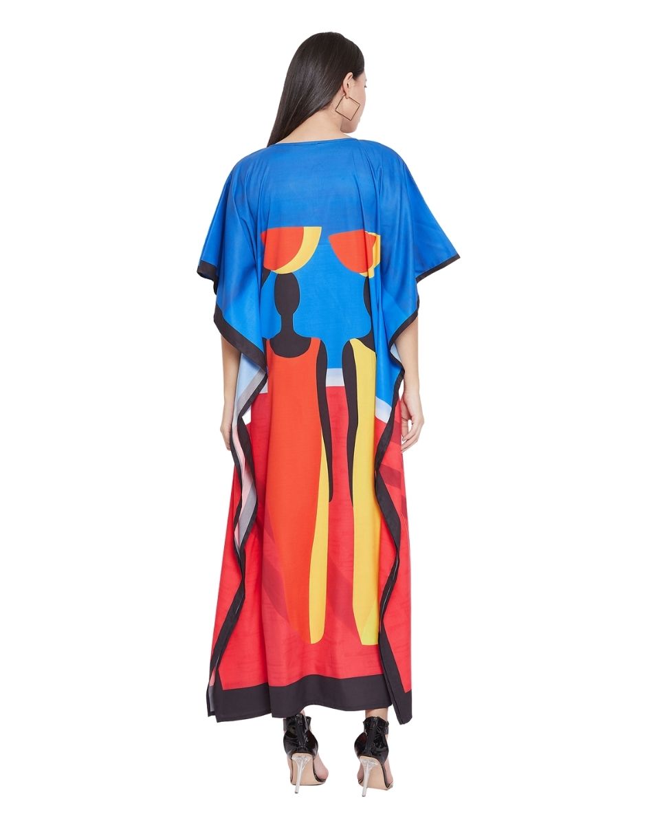 Plus Size Women Tribal Printed Multicolor Polyester Kaftan