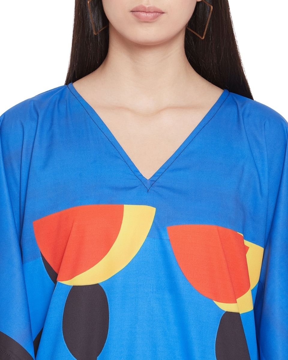 Plus Size Women Tribal Printed Multicolor Polyester Kaftan