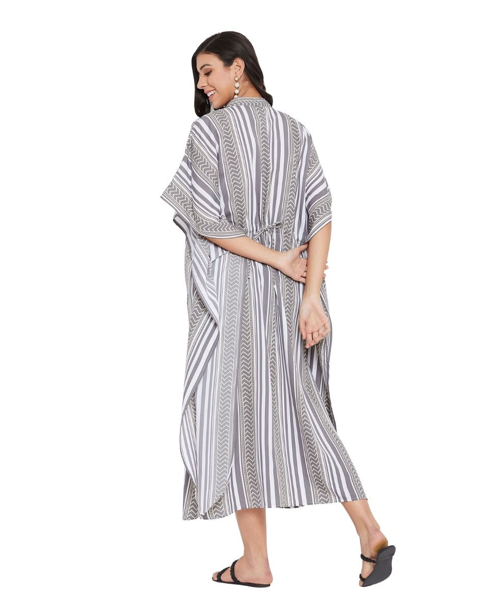 Striped Plus Size Kimono Polyester Loose Maxi Kaftan For Women