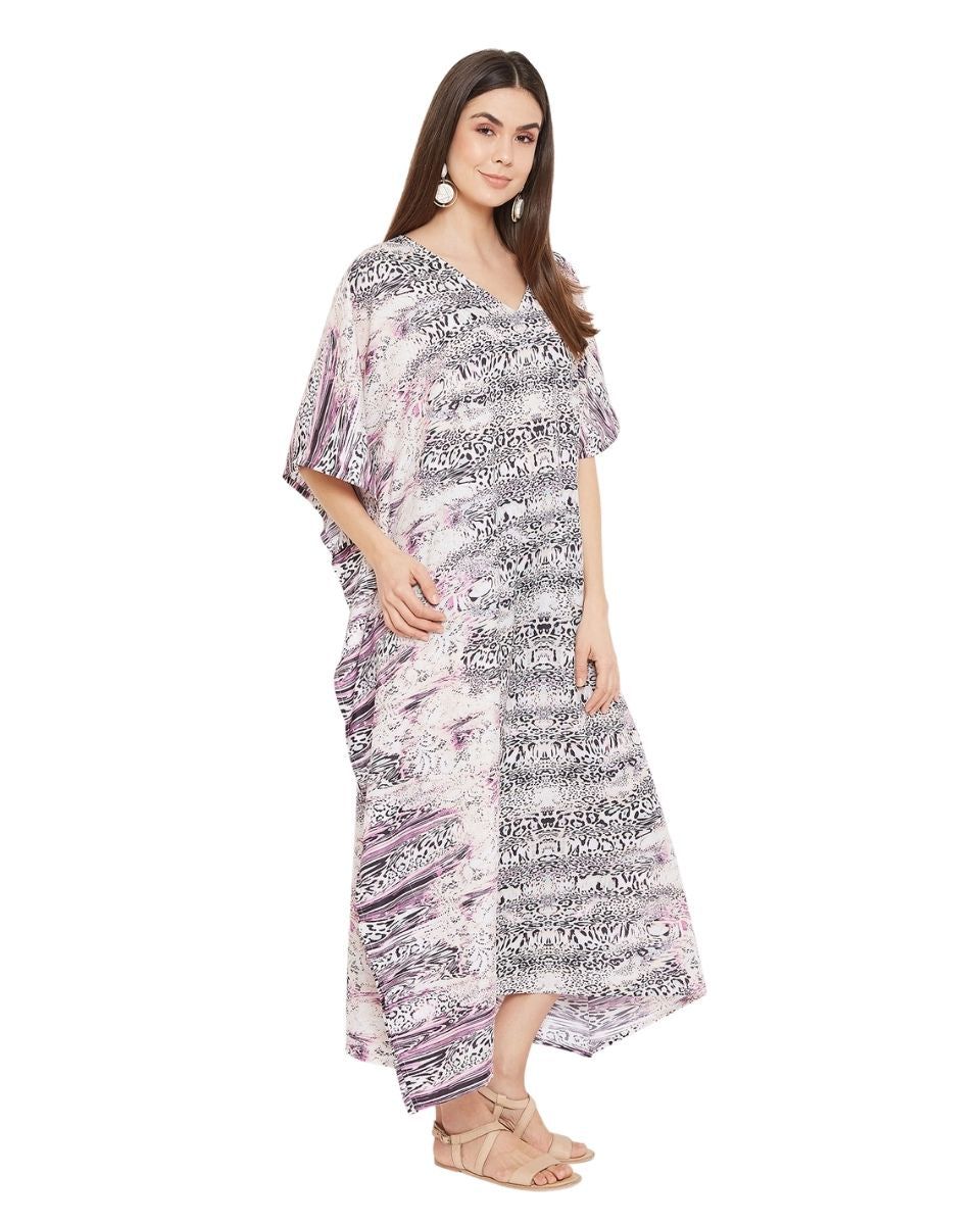 Plus Size Women Leopard Pattern Polyester Kimono Sleeve Kaftan