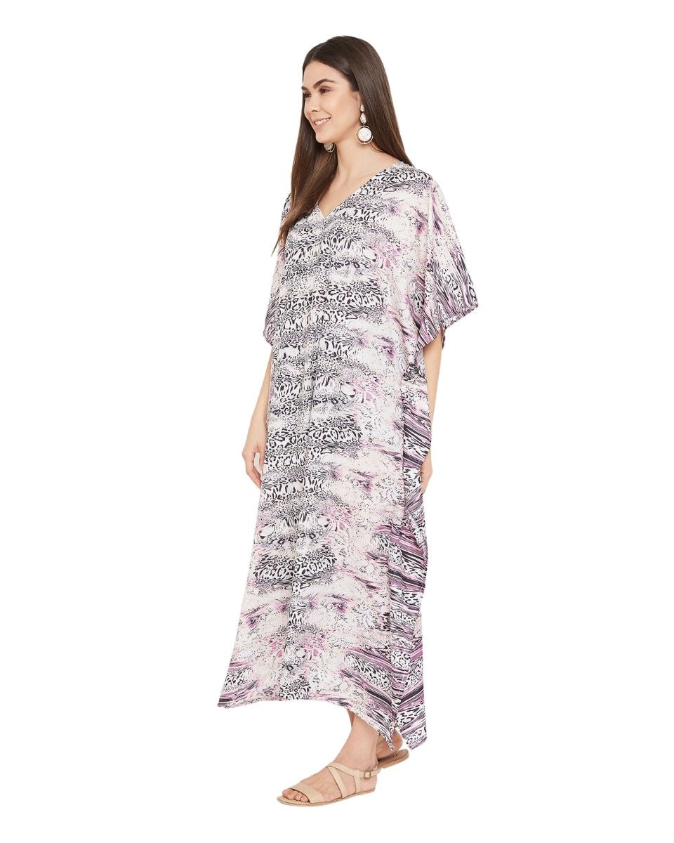 Plus Size Women Leopard Pattern Polyester Kimono Sleeve Kaftan