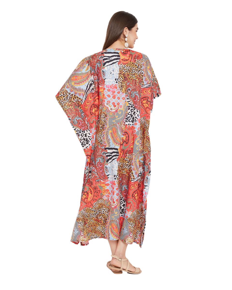 Multicolor Leopard Pattern Polyester Kimono Kaftan For Plus Size Women