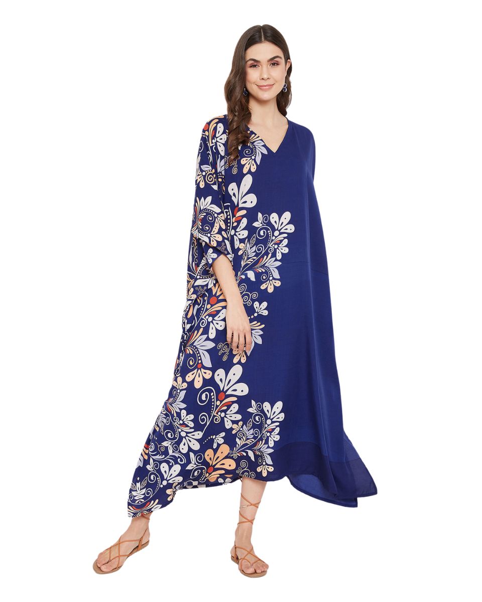 Kimono Style Floral Pattern Polyester Kaftan For Plus Size Women