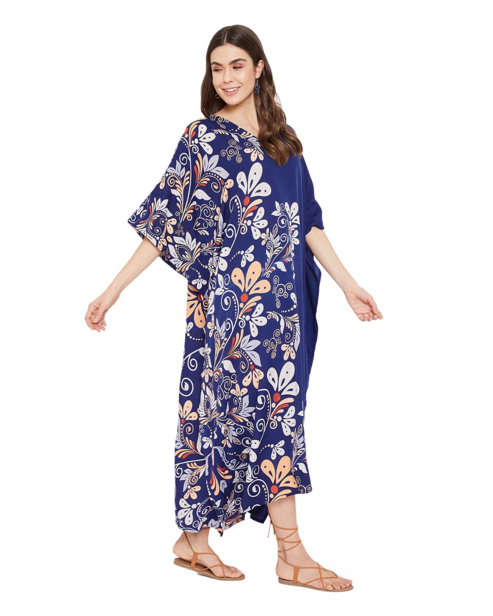 Kimono Style Floral Pattern Polyester Kaftan For Plus Size Women