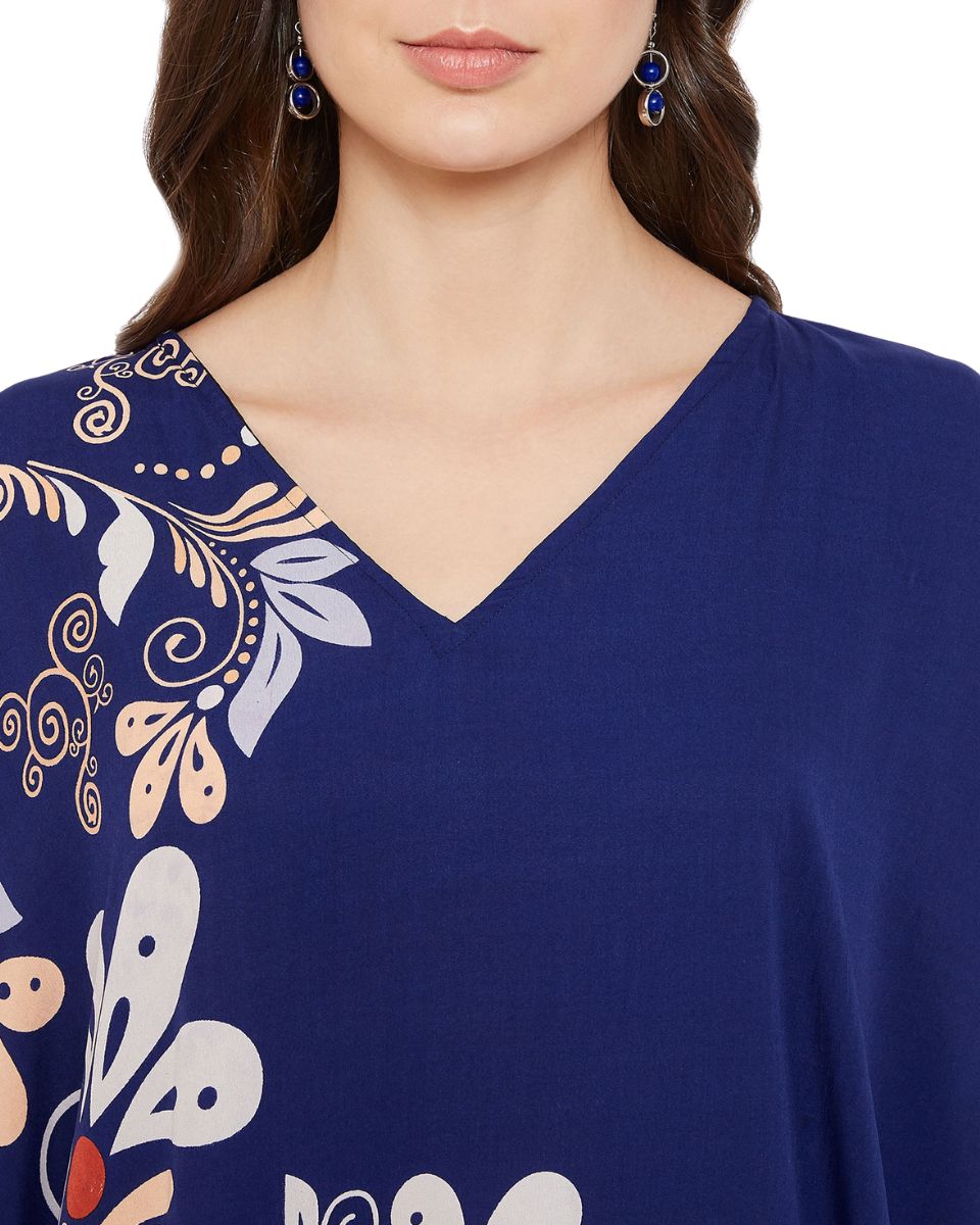 Kimono Style Floral Pattern Polyester Kaftan For Plus Size Women