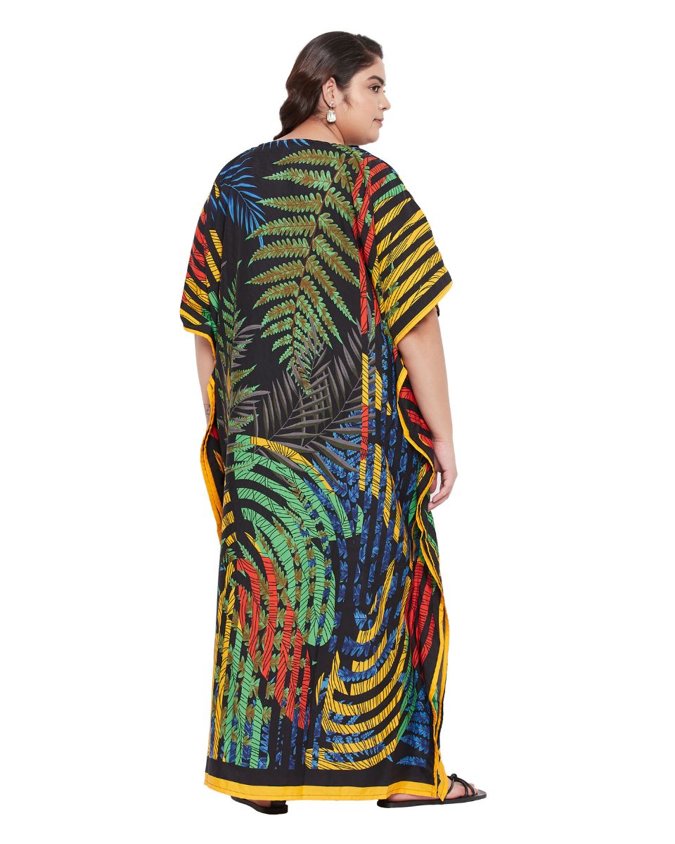Leaf Print Multicolor Polyester Plus Size Kaftan Dress For Women