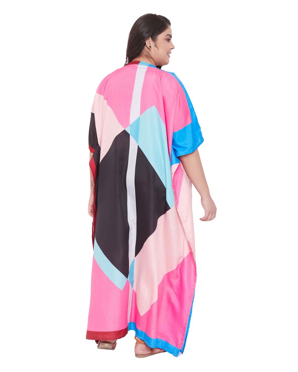 Geometric Printed Multicolor Plus Size Polyester Kaftan For Women