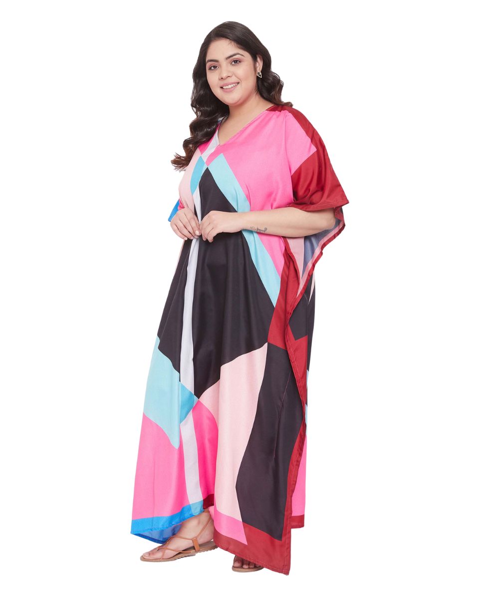 Geometric Printed Multicolor Plus Size Polyester Kaftan For Women