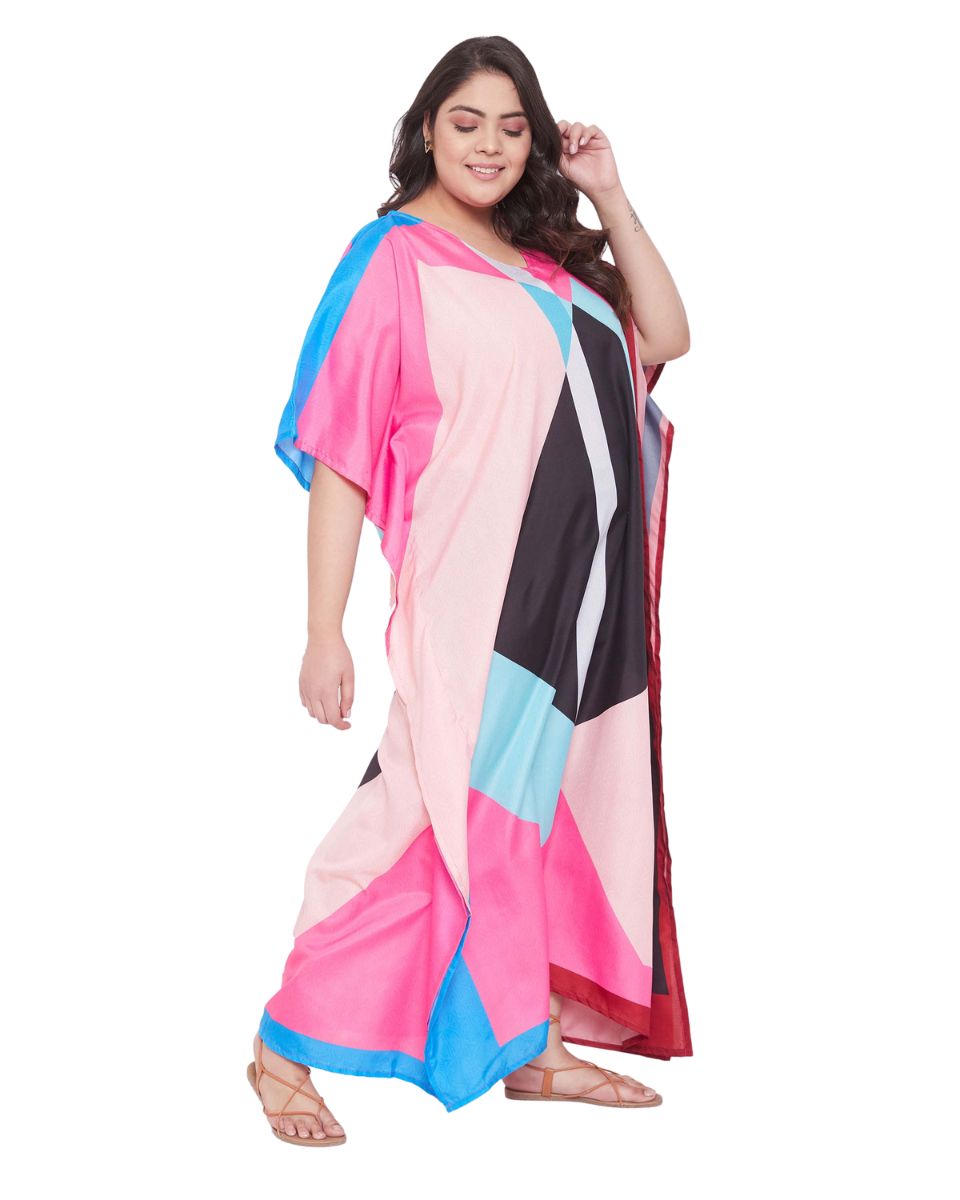 Geometric Printed Multicolor Plus Size Polyester Kaftan For Women