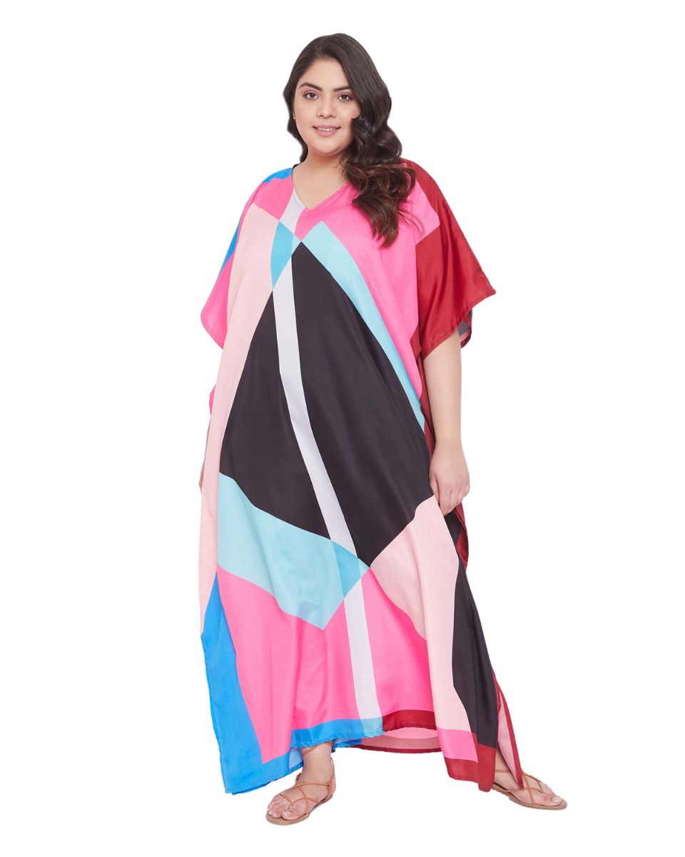 Geometric Printed Multicolor Plus Size Polyester Kaftan For Women