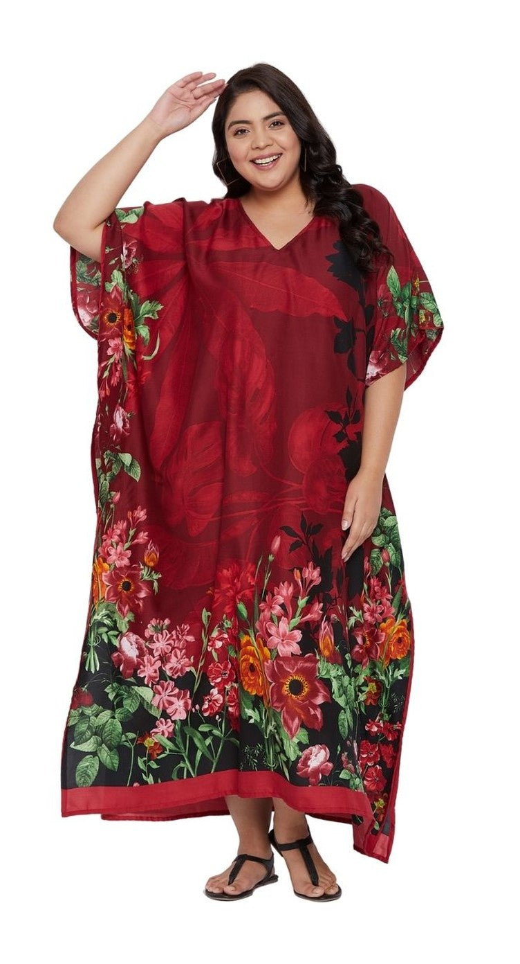 Floral Print Red Polyester Kaftan For Plus Size Women - SKU SG152-8536 - Gypsie Blu