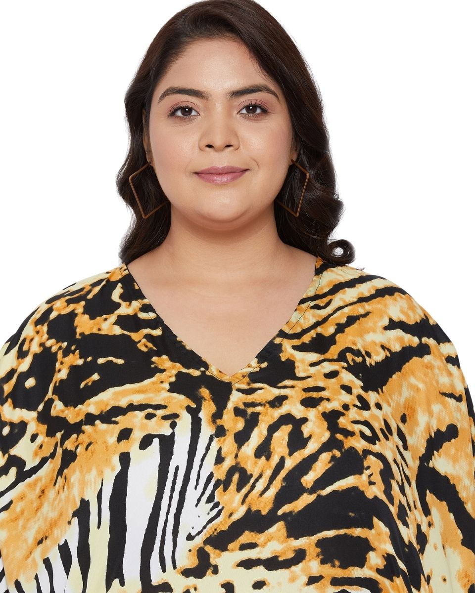 Leopard Plus Size Kimono Sleeve Polyester Kaftan For Women