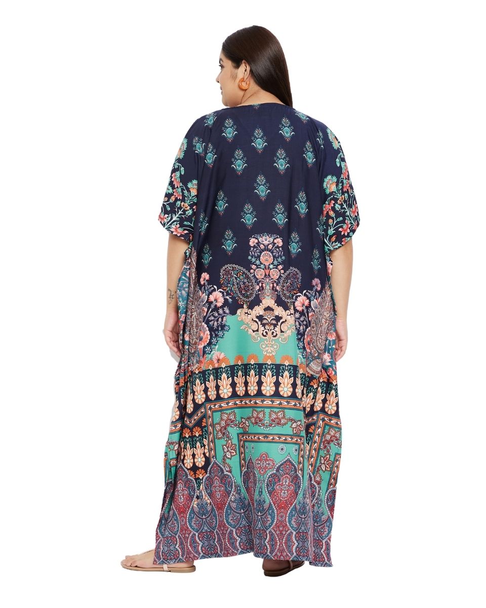 Multicolor Dress Floral Polyester Plus Size Kaftan For Women